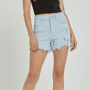 Risen High Rise Distressed Detail Shorts in Ice Blue